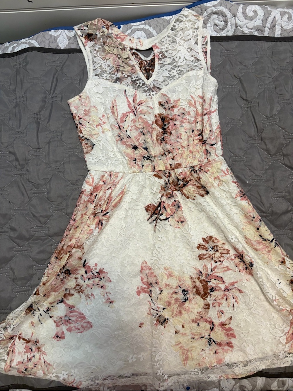 As U Wish White Lace Mini Dress with Pink Floral Print